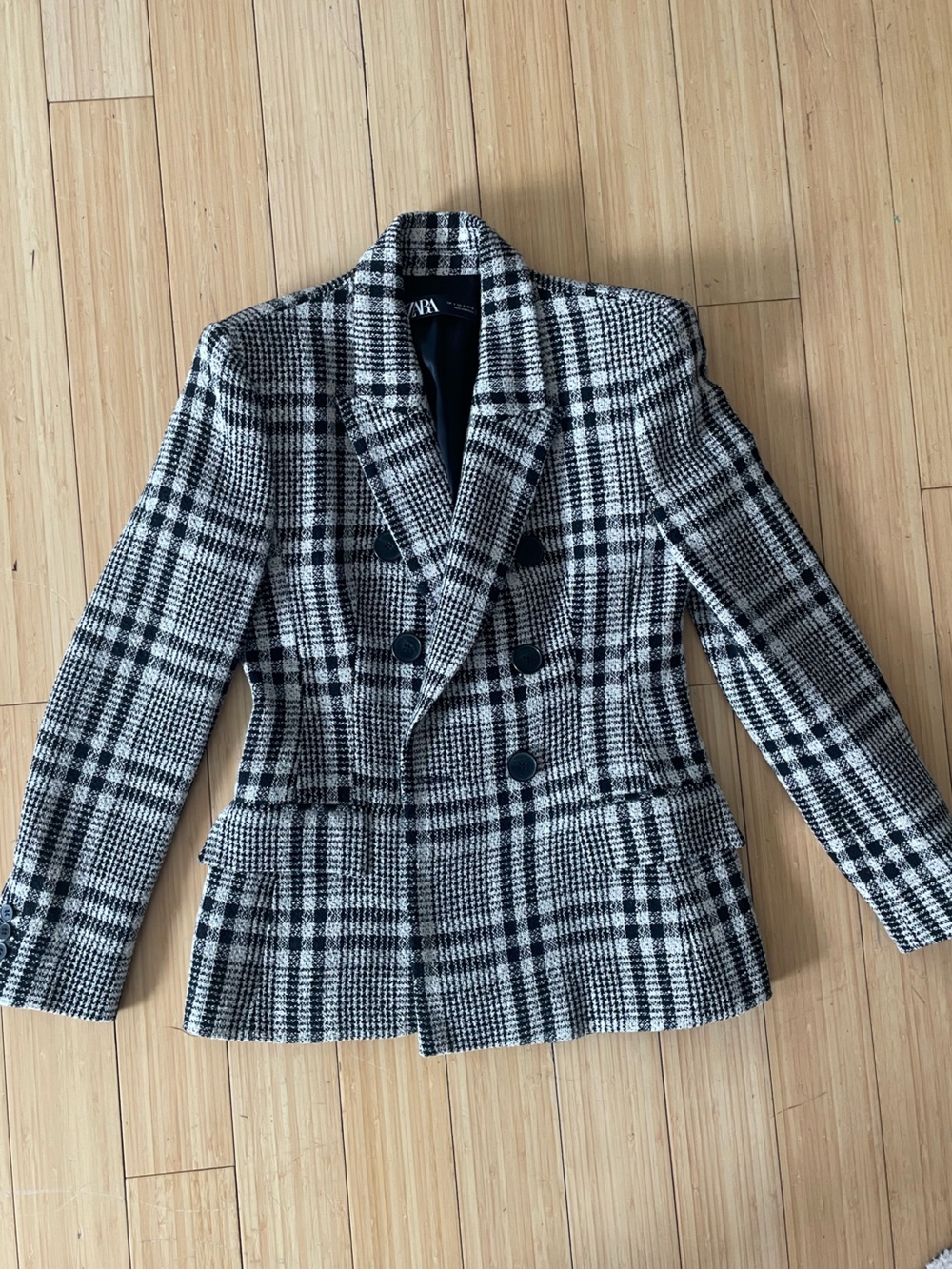 Zara Black and White Plaid Dramatic Blazer